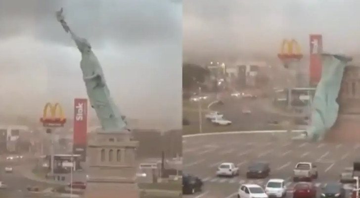 سقوط تمثال الحرية البرازيلي بسبب الرياح! (فيديو)