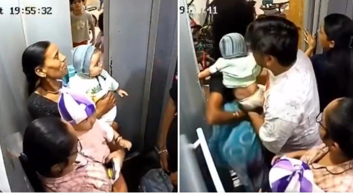 ثوان من الرعب داخل مصعد.. يد طفل تعلق وتثير الذعر!