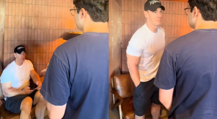 معجب يقتحم خصوصية جون سينا ويغني له والأخير يحرجه باحترام!