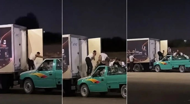 لصوص يستهدفون شاحنة مسرعة على طريق صحراوي في مصر (فيديو)